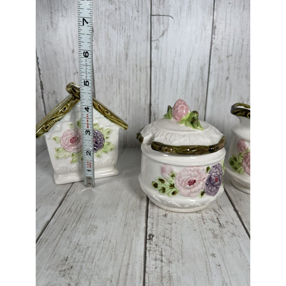 Ceramic Cream Sugar And Napkin Holder Nevco Floral Vintage - Picture 2 of 6